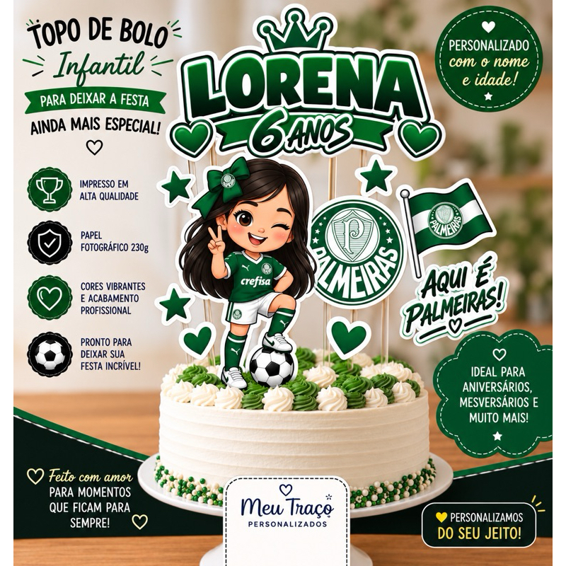 Topo de bolo personalizado Palmeiras decoração festa infantil aniversário mesversário