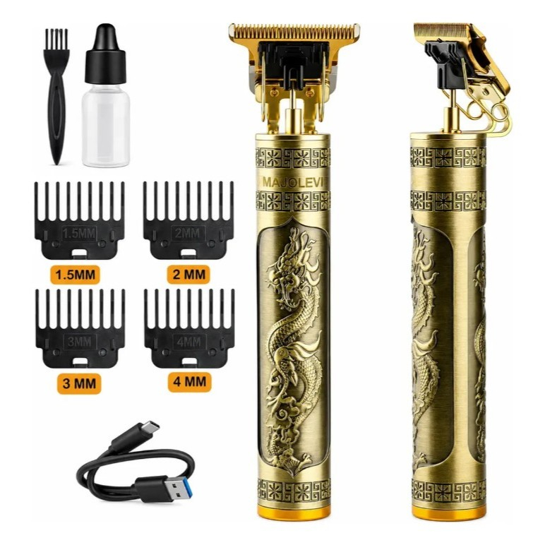 Máquina Profissional Dragão Acabamento Sem Fio Cabelo Barba Pezinho Limitador de Lamina Ajustável