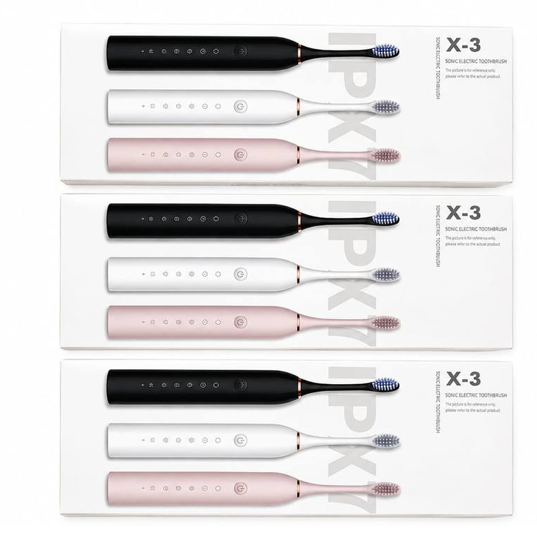 Escova de Dentes Elétrica Sonic X-3 Recarregável 4 Refis 6 Modos Cores preto, branco ou rosa