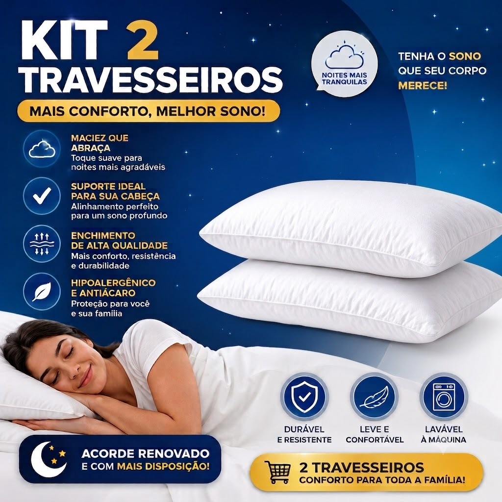 Kit 2 Dois Travesseiros Para Casal Confortavel Antialérgico