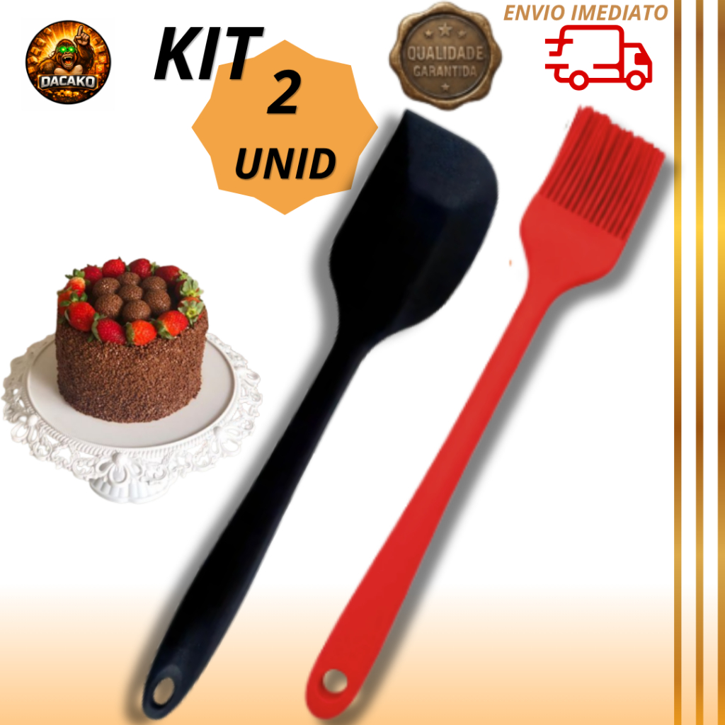Kit Pincel Culinário e Espátula Silicone Reta Pão Duro Cozinha Confeitaria Antiaderente