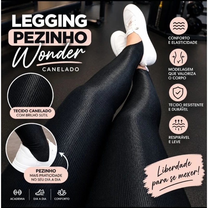 Legging Pézinho Feminina Wonder Canelado em Poliéster Cintura Alta Fitness | treino, academia, corrida, casual. — imagem 1