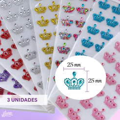 3 Cartelas de Brilho Adesivo Autocolante Coroa | 24 adesivos por cartela | Ideal para Artesanatos, decorações e pets
