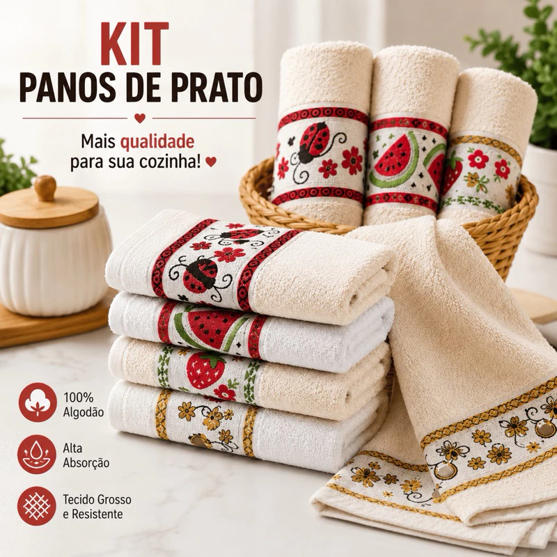Kit 10 Panos de Prato/Copa Coleção Kitchen Jacquard 100% Algodão 50x70cm — imagem 1