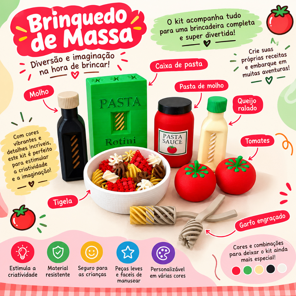 🍝 Brinquedo de Massa – Kit Macarrão Divertido
