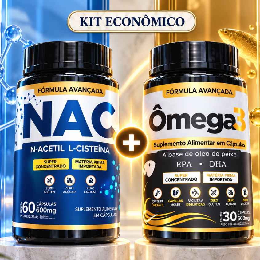 NAC N-acetilcisteína precursor da glutationa + ÔMEGA 3 DHA EPA | MAIS EQUILÍBRIO PARA SUA ROTINA