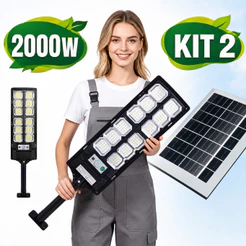 Kit 2 Luminária Solar 2000/1800W Refletor Solar com Placa Solar