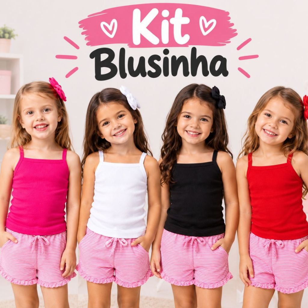 Kit Blusa Infantil Alcinha Ribana Feminina Algodão Menina Verão Cores Sortidas