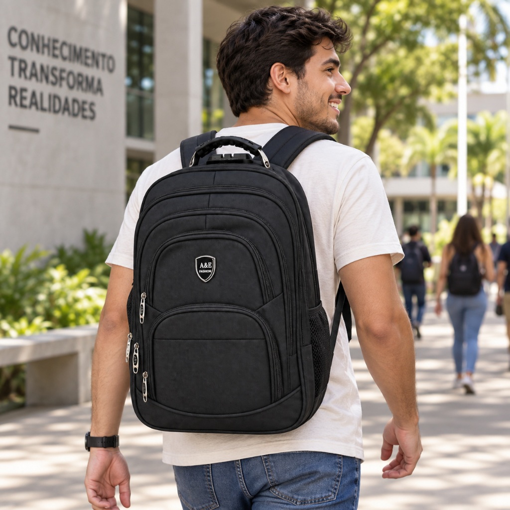 Mochila Grande Reforçada Antifurto com USB para Notebook, Trabalho, Faculdade e Viagem – Unissex