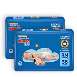 Kit 2 Fraldas Descartáveis Turma da Mônica Baby Recem Nascido RN -72 Unidades