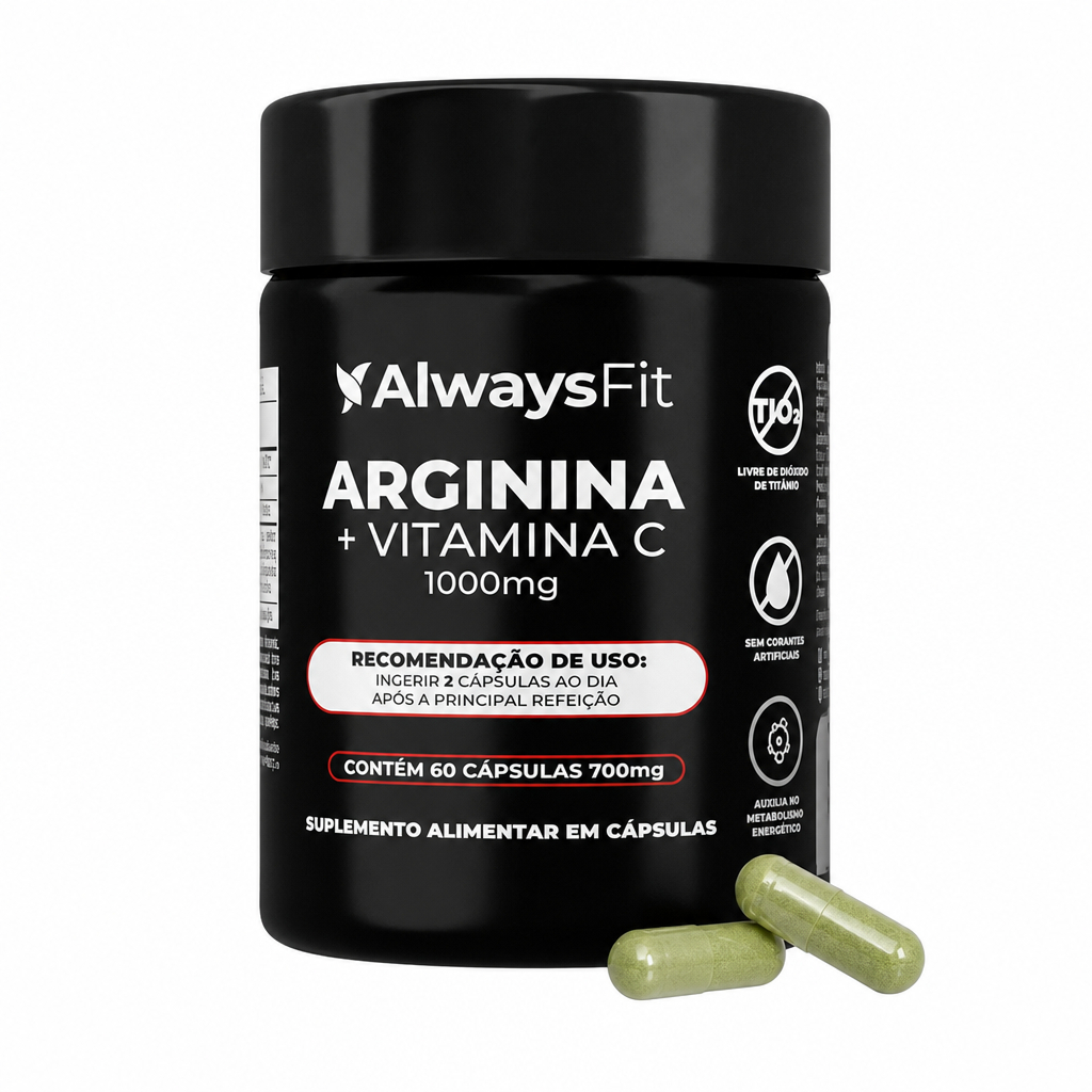 Arginina + Vitamina C AlwaysFit | Aminoácido + Ação Antioxidante | 60 Cápsulas 750 mg
