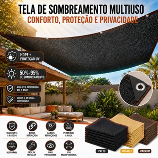 Tela Sombrite 98% Anti UV Alças Reforçadas | Toldo Resistente para Garagem Piscina, Sombreamento e Isolamento Térmico
