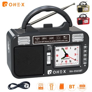 Rádio Portátil Retrô Bluetooth FM USB TF Lanterna Relógio Recarregável