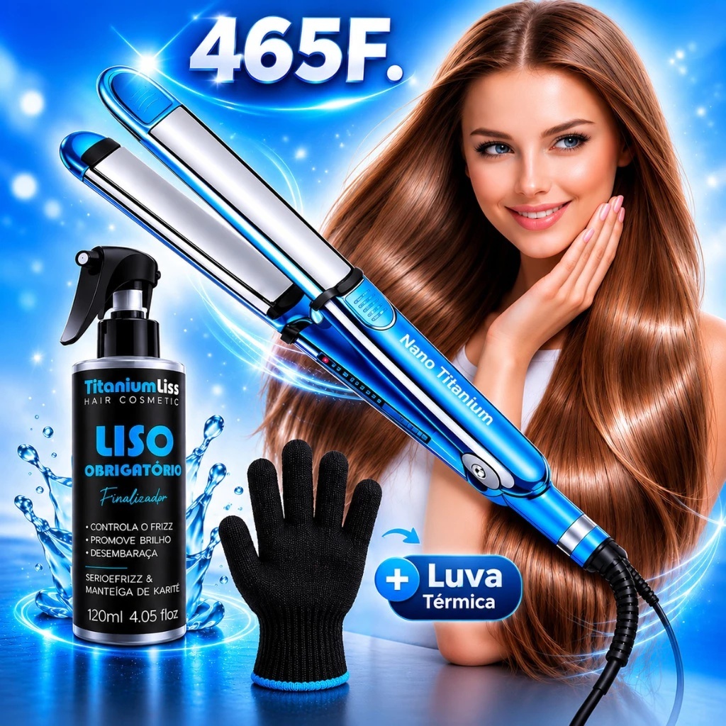 Prancha de Cabelo e Chapinha Super Nano Titanium Pro 750 Profissional 470F + Protetor Térmico Liso Necessário