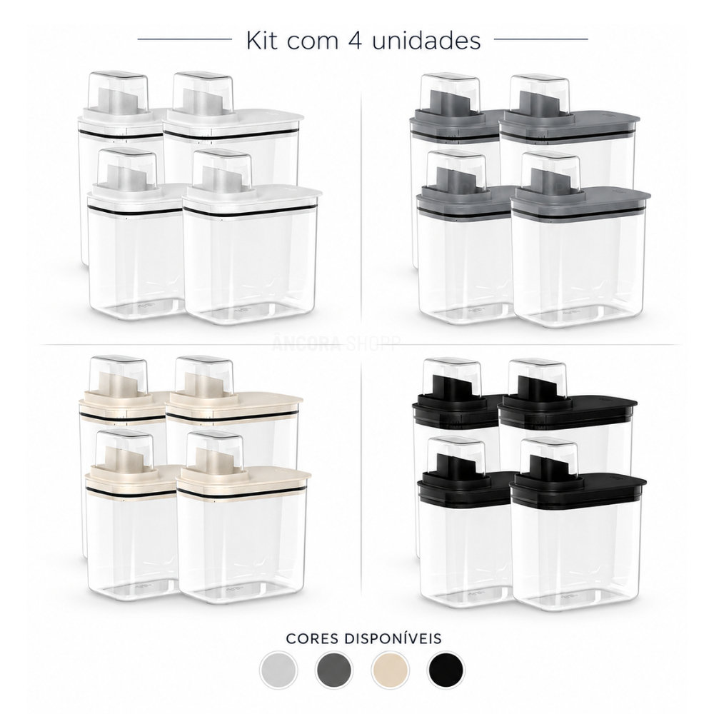 Kit 4 Peças Dispenser Flow 1,5 E 2,3 Litros Sabão Líquido Amaciante Produtos Limpeza Lavanderia