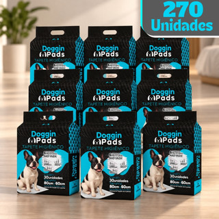 Kit 9 Tapete Higiênico para Cachorro Doggin Pads 80 x 60 cm - 270 Unidades