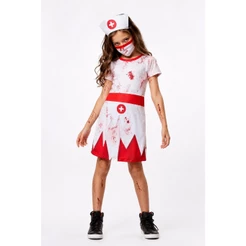 Fantasia Zumbi Infantil Roupa Enfermeira de Halloween Feminina