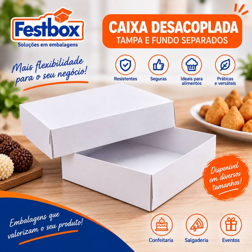 Caixa Desacoplada Branca Tampa e Fundo para Doces Salgados E-commerce Correios BRANCA | Kit 5 10 | Envio RÁPIDO
