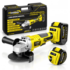 Esmerilhadeira a Bateria 21V 115mm Brushless Titanium Platina com Maleta, Bateria e Carregador