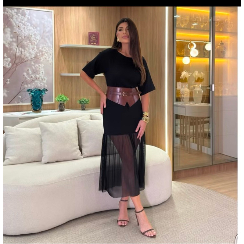Vestido de tule versátil produzido no viscolinho com elastano confortável soltinho