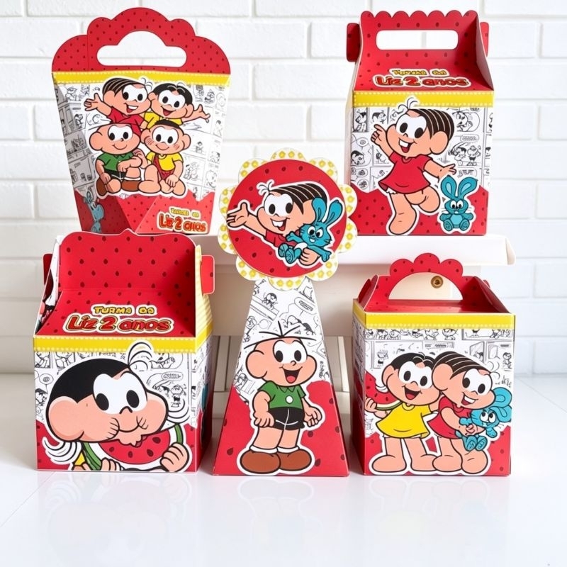 🎀 Kit Pegue e Monte – Turma da Monica Caixinhas Personalizadas para Festa