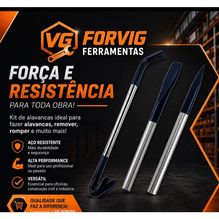 Kit pé de cabra ponteiro e talhadeira de aço 1/2x12mm 30cm ferramentas de máxima resistência para obras — imagem 2 de 2