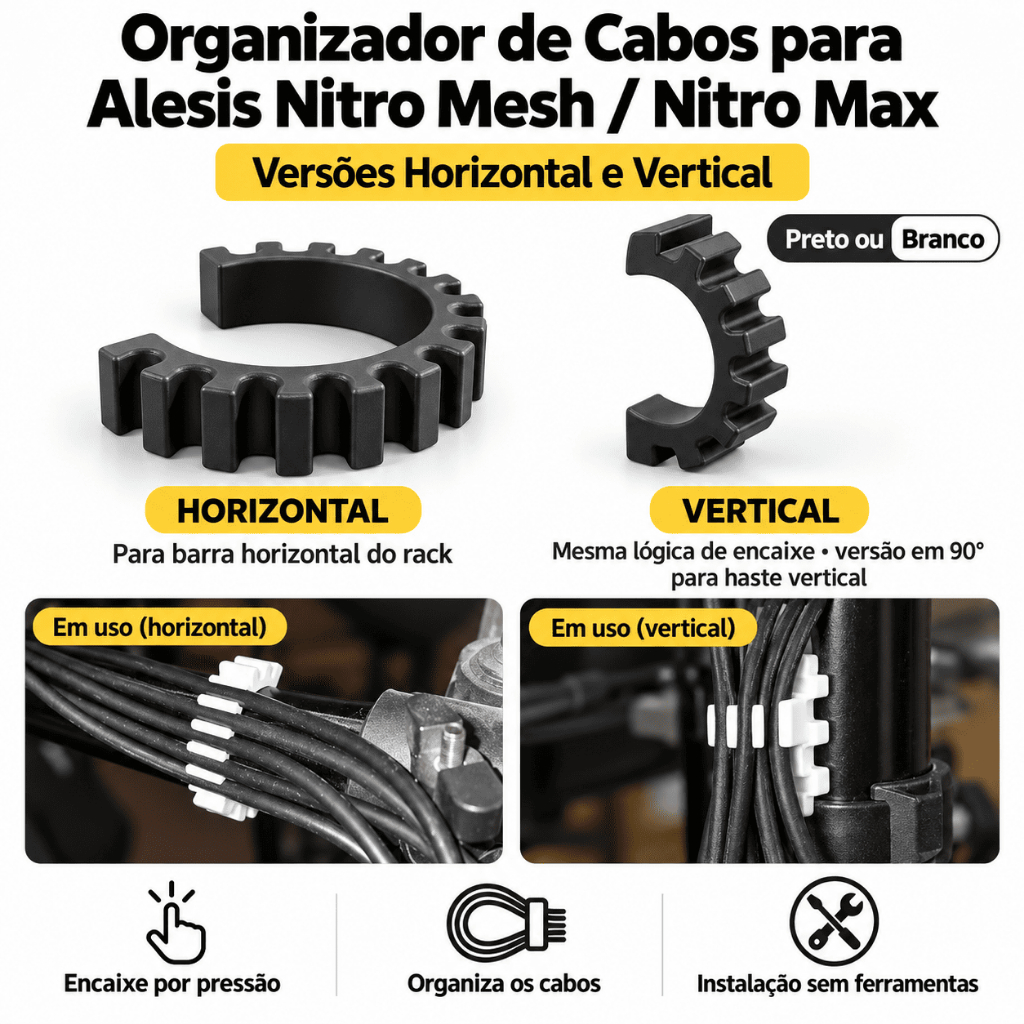Organizador de Cabos para Rack Alesis Nitro Mesh Nitro Max Horizontal Vertical Bateria Eletrônica