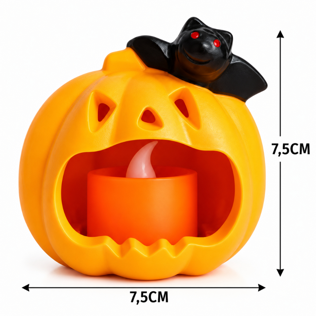 Vela Luminária LED Abóbora Com Morcego Halloween Enfeite Decorativo — imagem 2 de 2