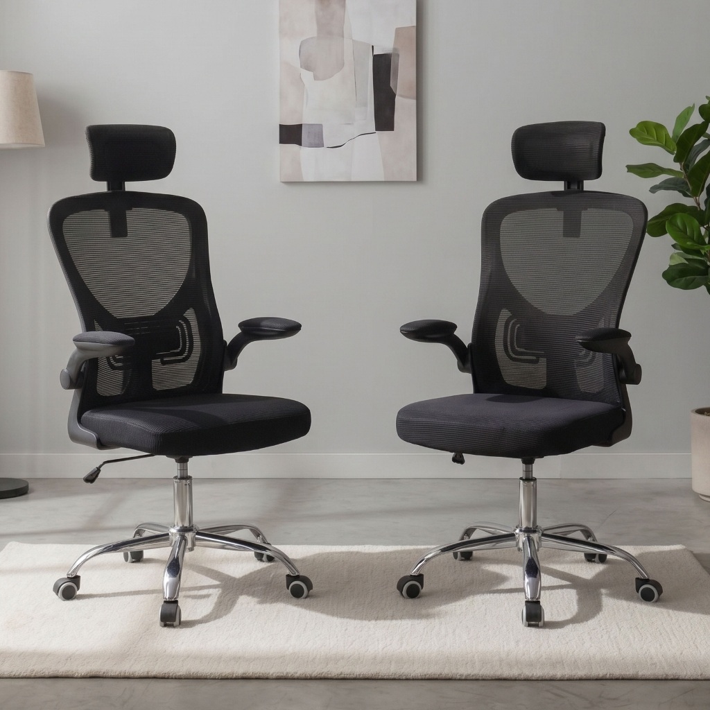 Kit 2 Cadeiras Reunião Executiva Confortável Ergonômica Encosto Cabeça Longas Horas Base Giratória
