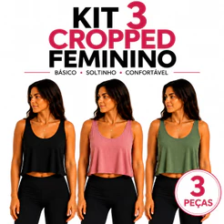 Kit 3 Blusinhas Cropped Femininas Básicas Regata Soltinhas Casual Fitness Academia Dia a Dia Praia Lazer