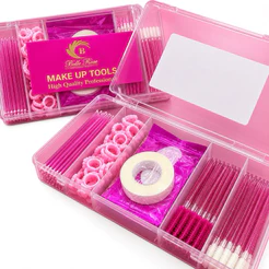 Kit Extensão de Cílios Estojo 5 Divisória Com Escovinha Microbrush Aplicador Anel e Pads Lash