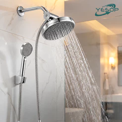 YESOP Kit Chuveiro Ducha Redondo De Parede Alta Pressão De Mão 3 Modos ABS Cromado Premium