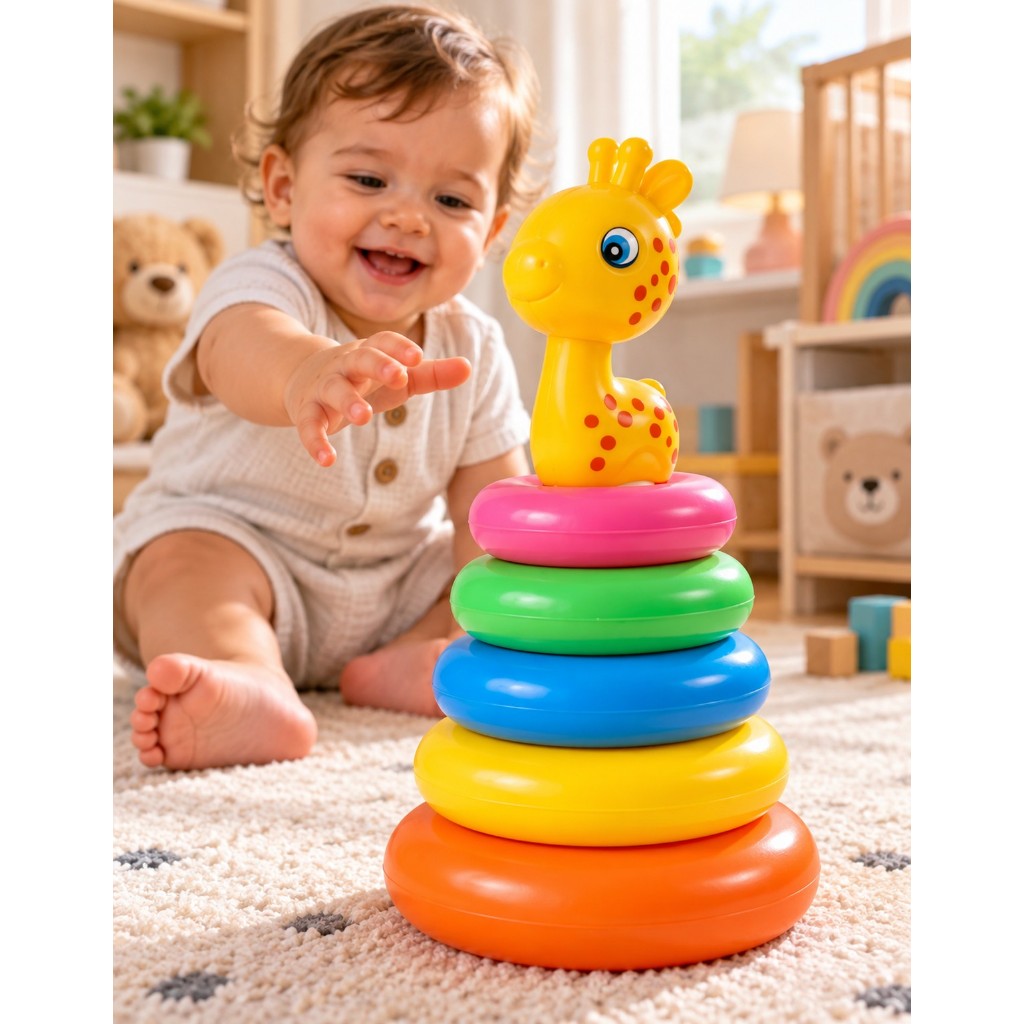 Brinquedo Pirâmide de Argolas Coloridas Montessori Empilhar Encaixe Educativo Bebê Coordenação Motora 1 2 3 Anos