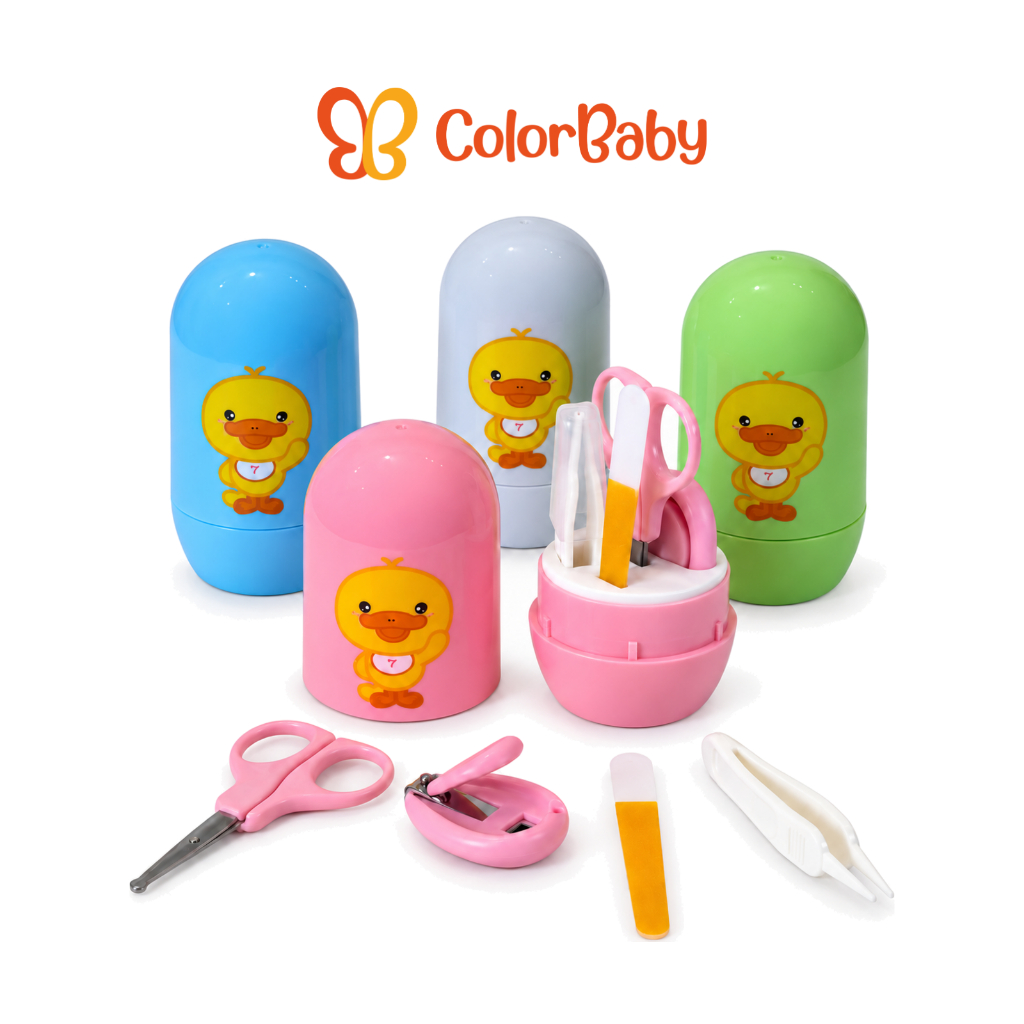 Kit Manicure Infantil para Bebês e Crianças com Estojo Estampado Tesourinha, Cortador, Lixa e Pinça - ColorBaby