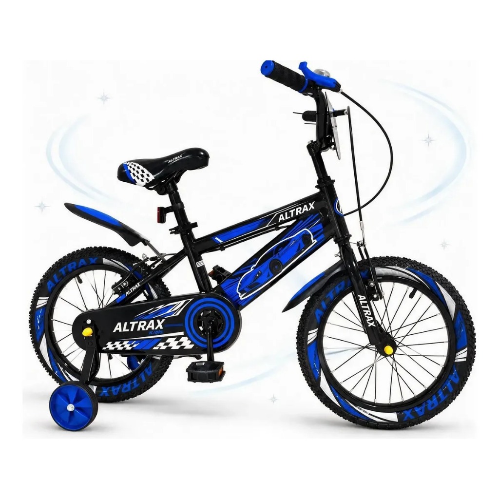 BICICLETA INFANTIL ALTRAX VELOZX ARO 16 COM RODINHAS PRETO AZUL