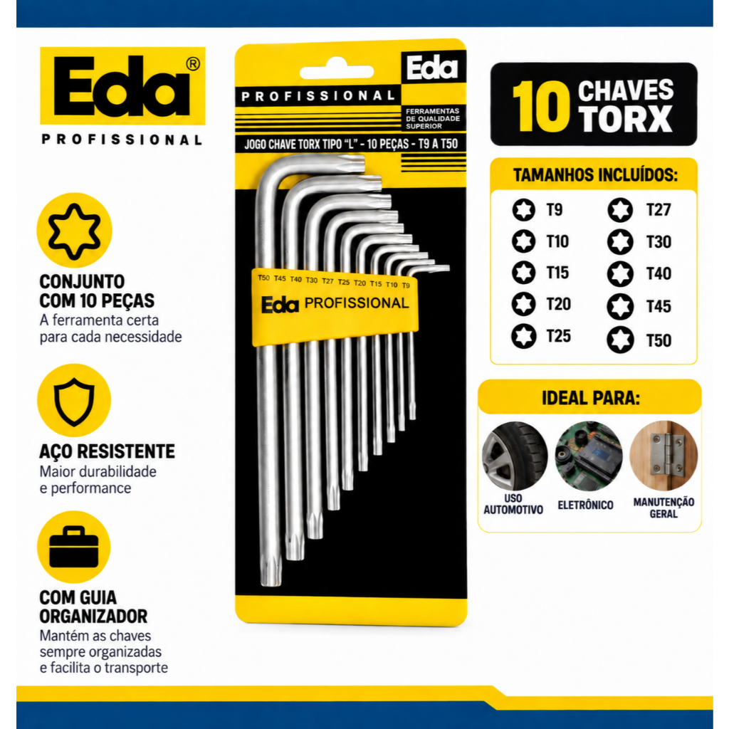 Jogo De Chave Torx 10 Peças T9 À T50 Jogo De Chave Jogo De Chaves Kit Chave Torx Jogo Chave Tork
