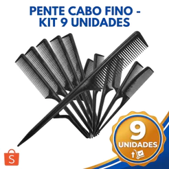 Kit 9/6/3/1 Pentes Profissional Carbono 240ºC Antiestático Cerdas Grossas e Cabo Ponta Fina