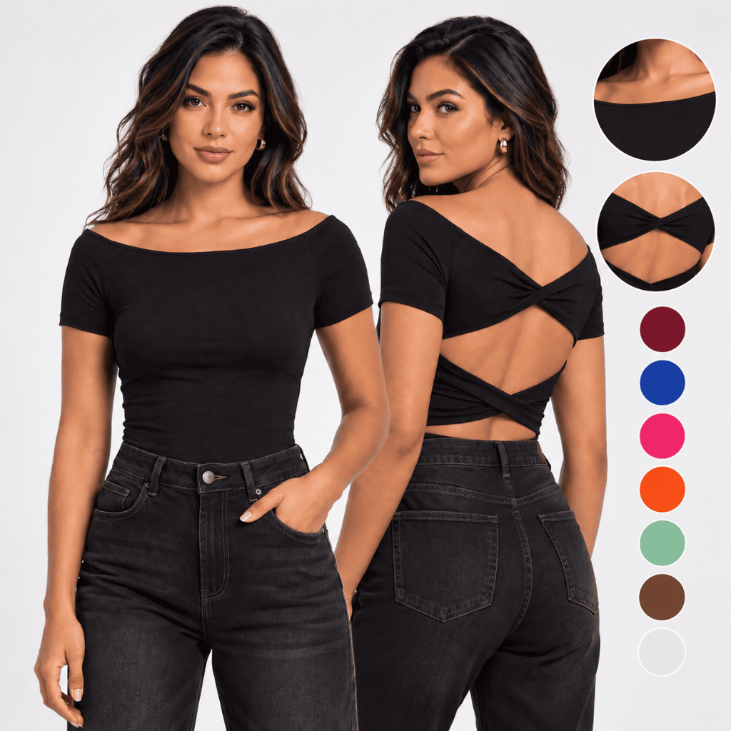Blusa Feminina Recorte Vazado Torcido nas Costas Ombro a Ombro Slim