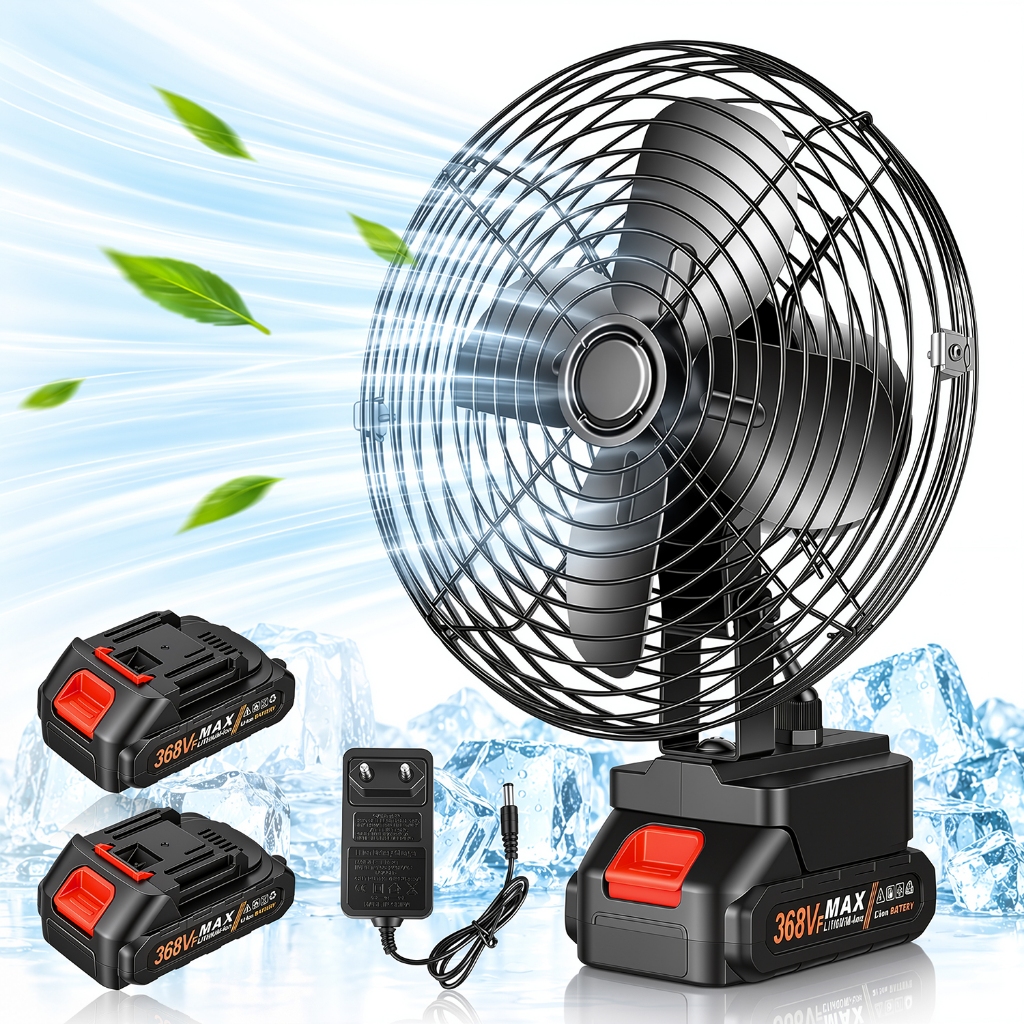 Ventilador Portátil 15000mAh Bateria Dupla 30W Potência, 45° Ajuste Carregamento Rápido, Ideal para Camping e Emergência