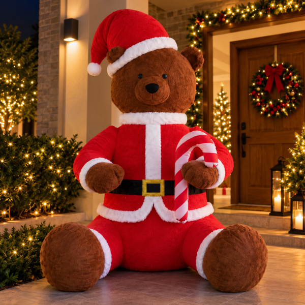 Ursão Papai Noel Inflável Gigante 2,74m Marrom Vermelho Bivolt Decoração Natalina