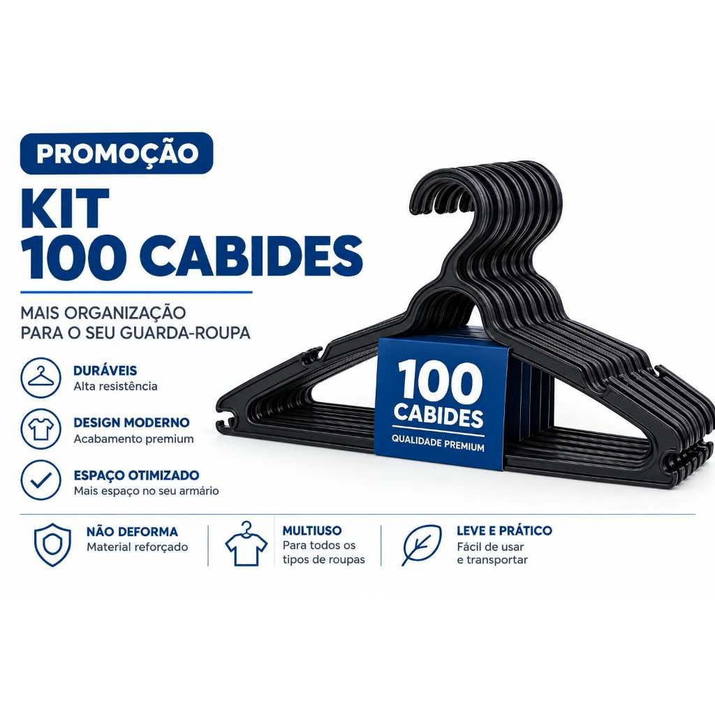 Kit 100 Cabides Pretos Adulto Reforçado Calças Camisetas Gravatas Organizador