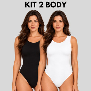 Kit 2 Body Feminino Suplex Regata Preto Liso Básico Decote Redondo Moda Feminina