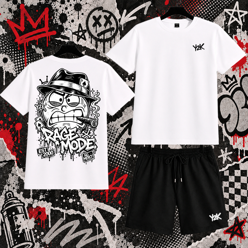 Conjunto Masculino Camiseta Estampada + Bermuda Short Tactel Streetwear Y2K Casual