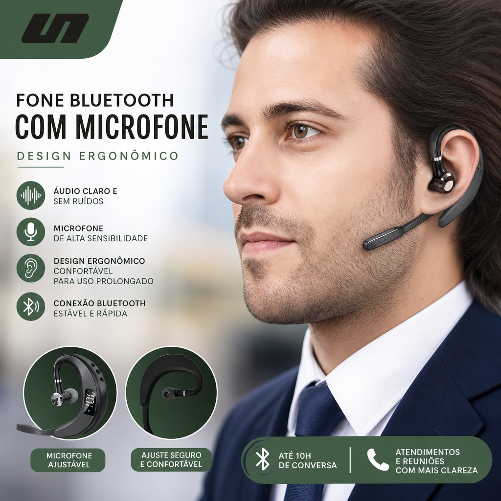 Headset Bluetooth Sem Fio Lado Único Fone Ouvido Mono Microfone Recarregável