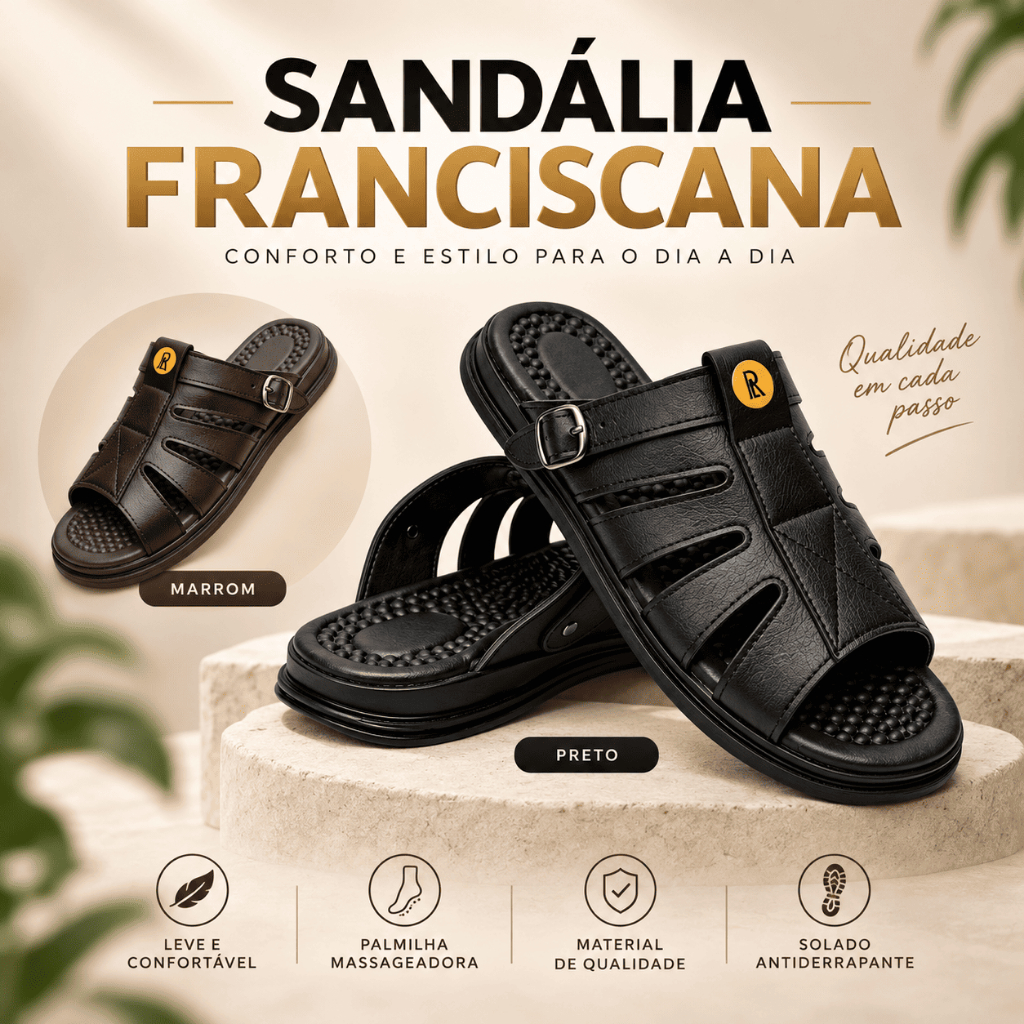 Sandália Franciscana Masculina Confortável Antiderrapante com Fivela Ajustável Palmilha Massageadora