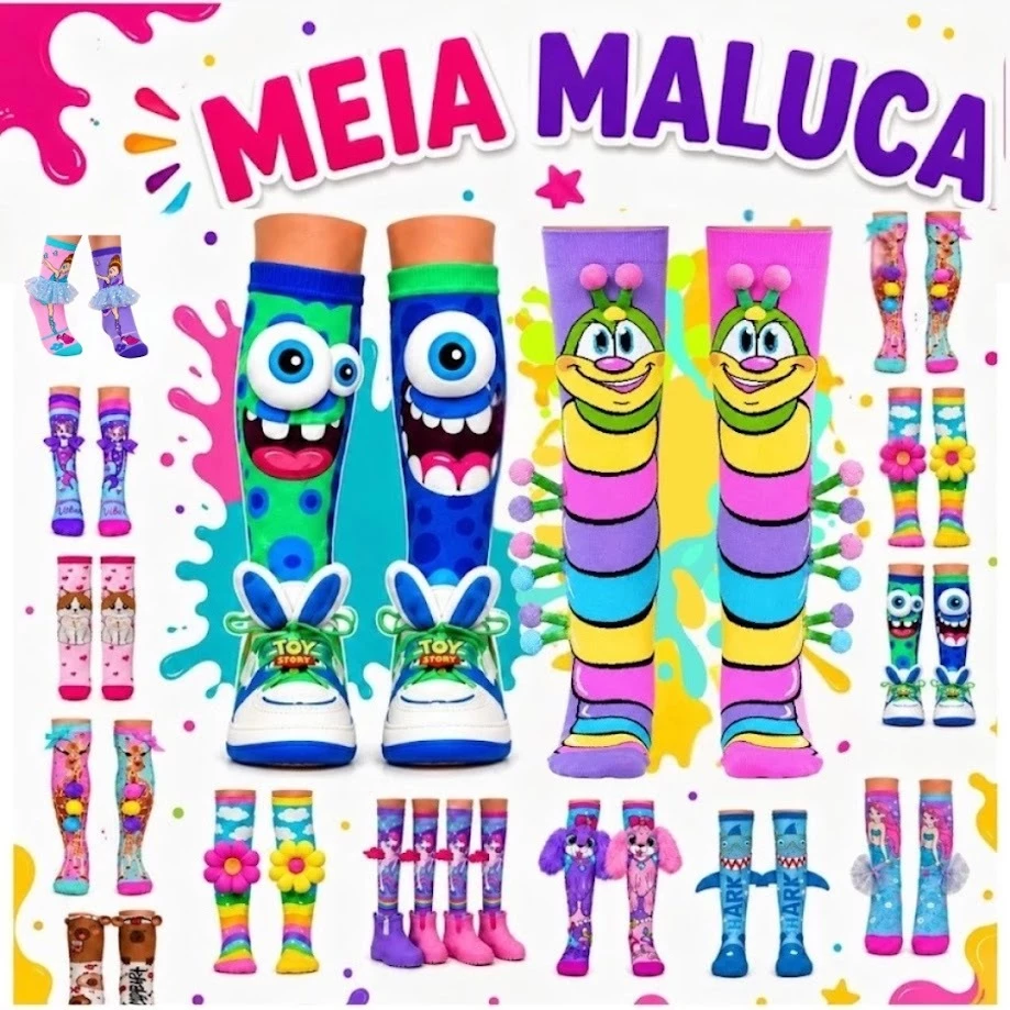 Meia Infantil Maluca Divertida Unissex Cano Alto Criança,Juvenil,Adulto Colorida — imagem 1