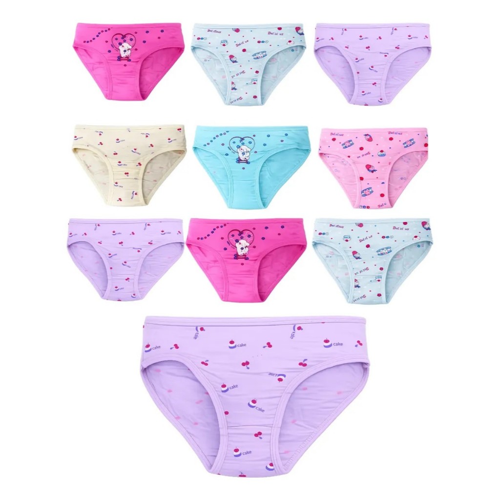 Kit 03 05 ou 10 Calcinha Feminina Tanga Infantil Juvenil Algodão Macio Ajuste Perfeito Cores Estampas Sortidas