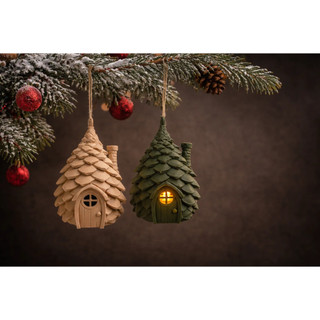 Chalé Aconchegante de Pinha – Enfeite de Natal Decorativo com Luz LED 11cm
