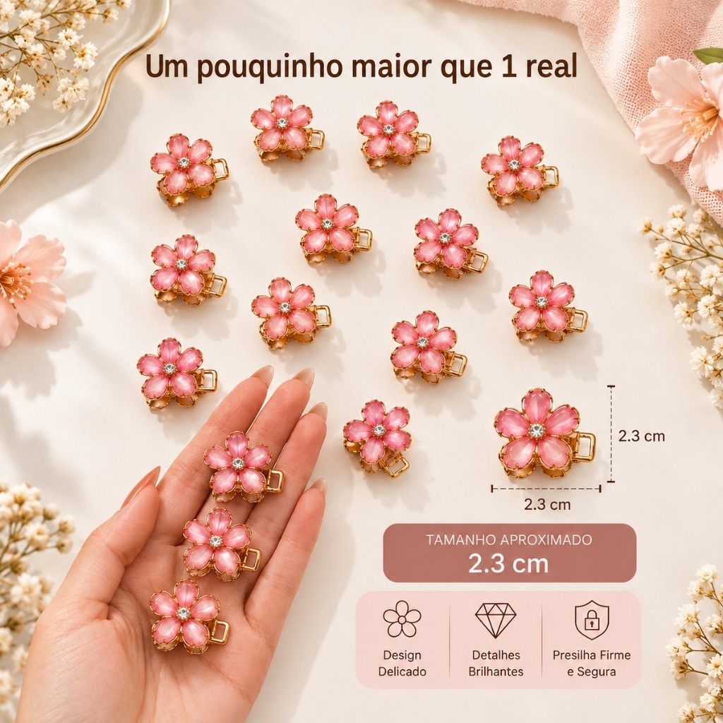 Kit 12 24 36 Presilhas de Cabelo Infantil Flor Resina com Strass Dupla Face Mini Piranha Acessório Menina — imagem 2 de 2