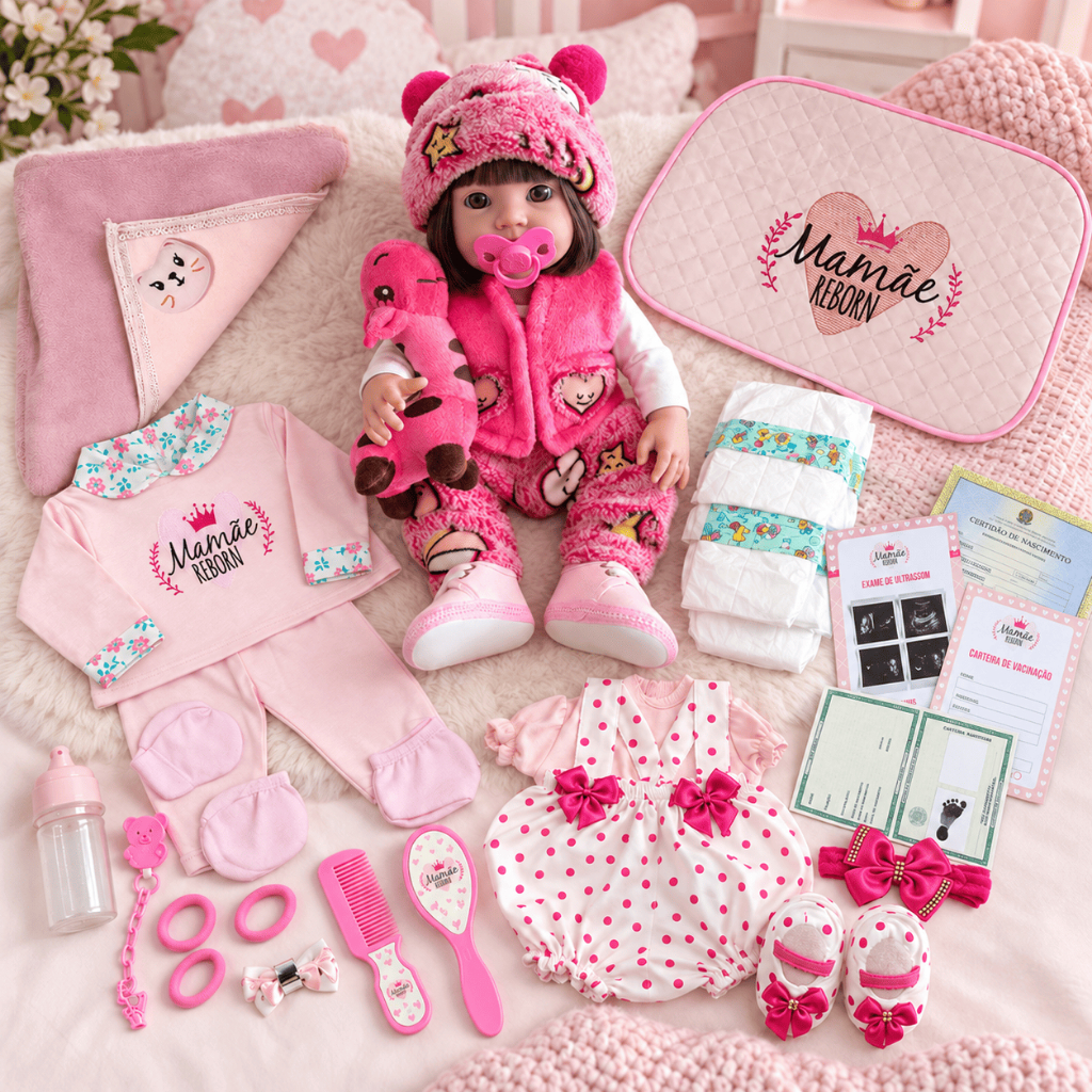 Boneca Bebe Reborn 100% Silicone Girafinha Enxoval Completo - 45cm!